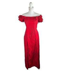 Vintage Two Palms Monstera Ceres Red Cotton Puff Sleeve Dress